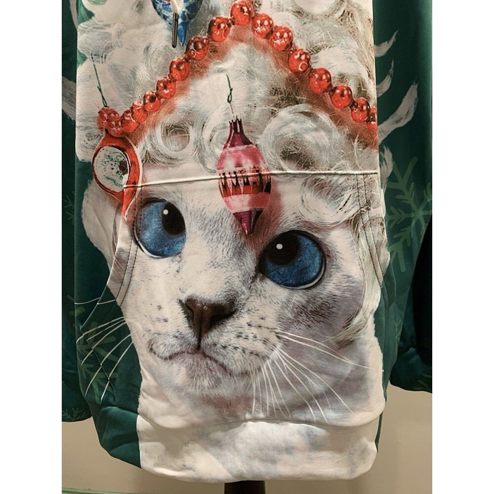 Drawstring Hoodie CHRISTMAS TREE CAT Pullover  XL  NEW w/o Tags